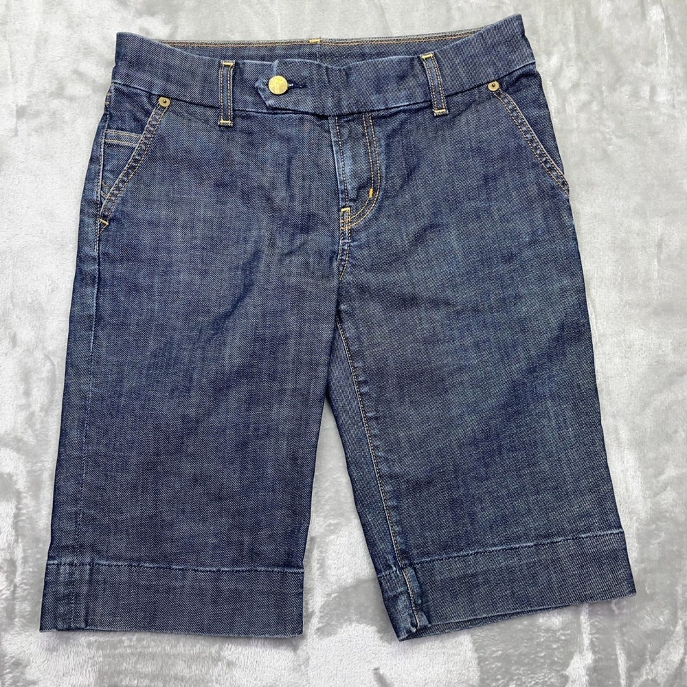 Citizens of Humanity Denim Bermuda Shorts Dark Wash Cuffed Hem Women 26 Fits 28" - Picture 1 of 10